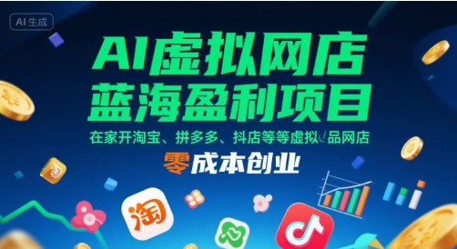 AI虛擬網(wǎng)店藍(lán)海盈利項(xiàng)目,在家開淘寶、拼多多、抖店等虛擬品網(wǎng)店,零成本創(chuàng)業(yè)