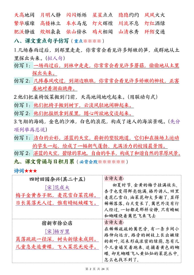 四下語文期末1-8單元十大考點必背