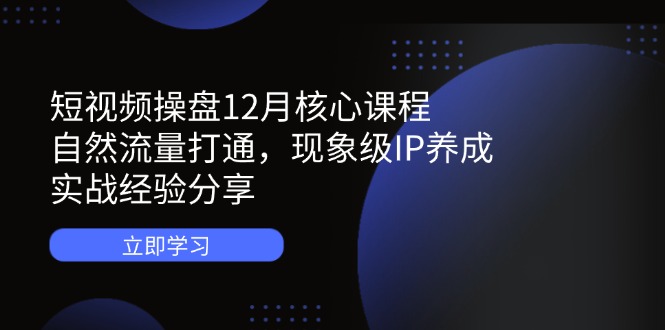 短視頻操盤12月核心課程:自然流量打通,現象級IP養成,實戰經驗分享