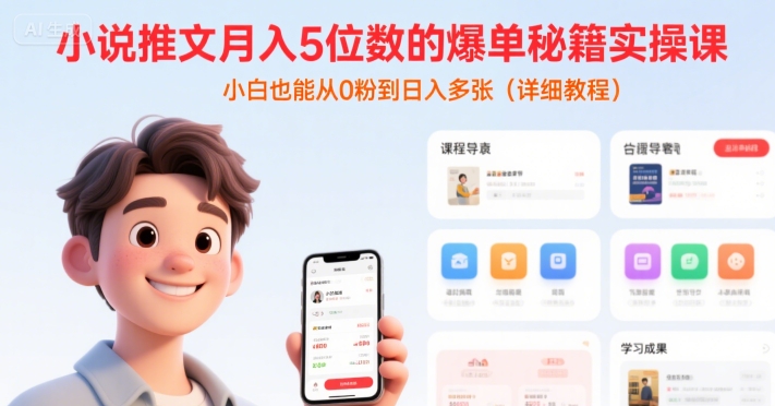 小說推文月入5位數(shù)的爆單秘籍實操課，，小白也能從0粉到日入多張(詳細(xì)教程)