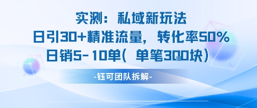 實測私域新玩法日引30加精準流量轉化率50%日銷5-10單每筆3張