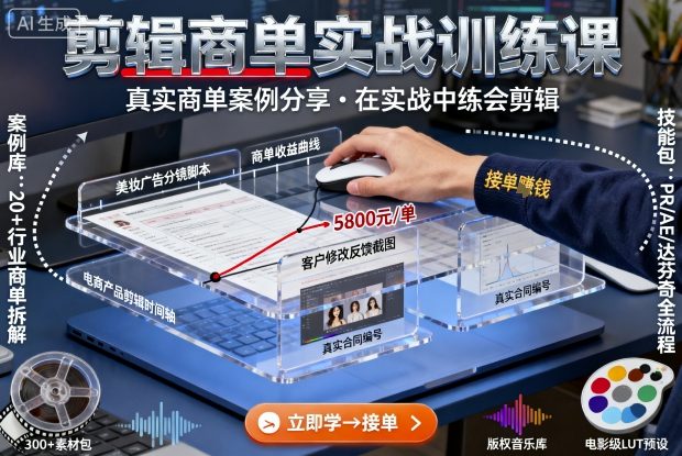 剪輯商單實戰(zhàn)訓(xùn)練課，真實商單案例分享，在實戰(zhàn)中練會剪輯