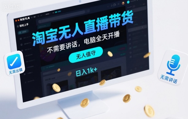 淘寶無人直播帶貨,不需要出鏡,不需要講話,電腦全天開播,輕松上手,日入1k+【揭秘】