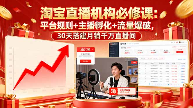 淘寶直播機構必修課:平臺規(guī)則/主播孵化/流量爆破,30天搭建月銷千萬直播間