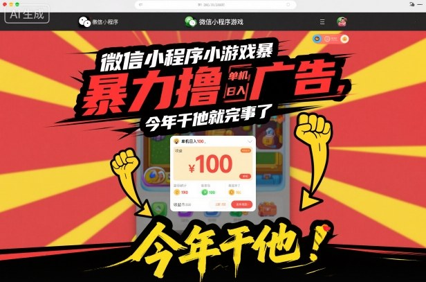微信小程序小游戲暴力擼廣告，單機日入100，今年干他就完事了
