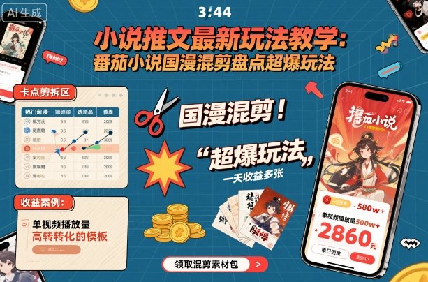 小說推文最新玩法教學，番茄小說國漫混剪盤點超爆玩法，全程干貨，一天收益多張