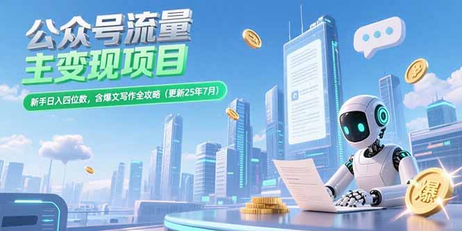公眾號(hào)流量主變現(xiàn)項(xiàng)目，新手日入四位數(shù)，含爆文寫作全攻略(更新25年7月