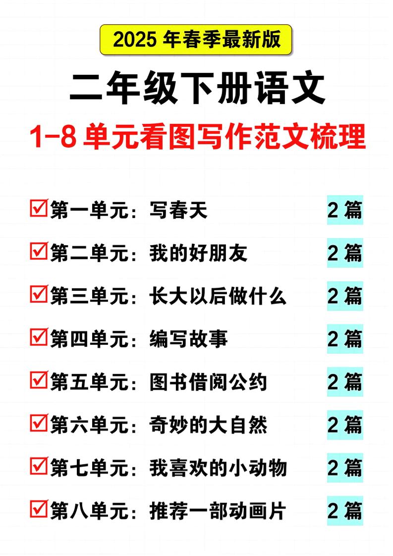 25二下語文1-8單元看圖寫話范文梳理16頁