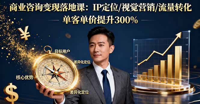 商業咨詢變現落地課：IP定位/視覺營銷/流量轉化，單客單價提升300%
