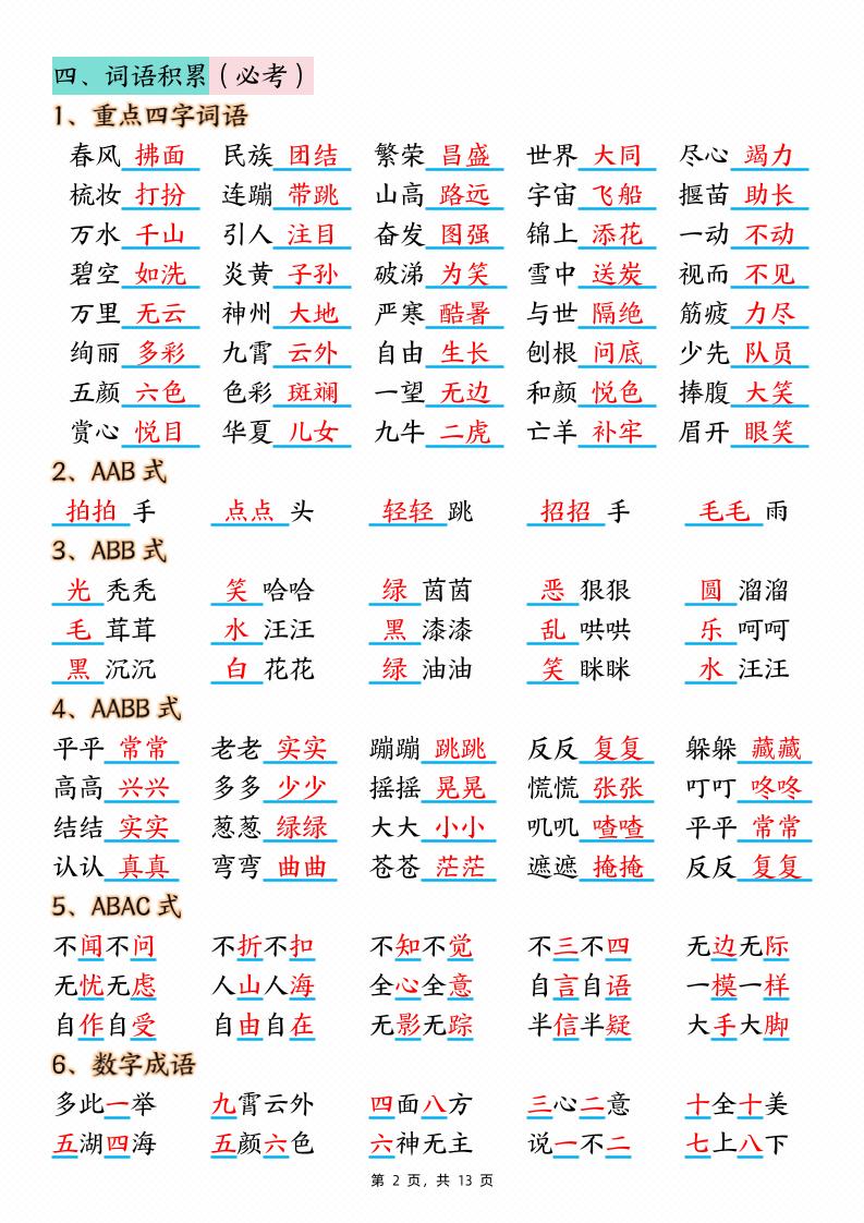 二下語文期中復習核心考點匯總(10大知識點)13頁
