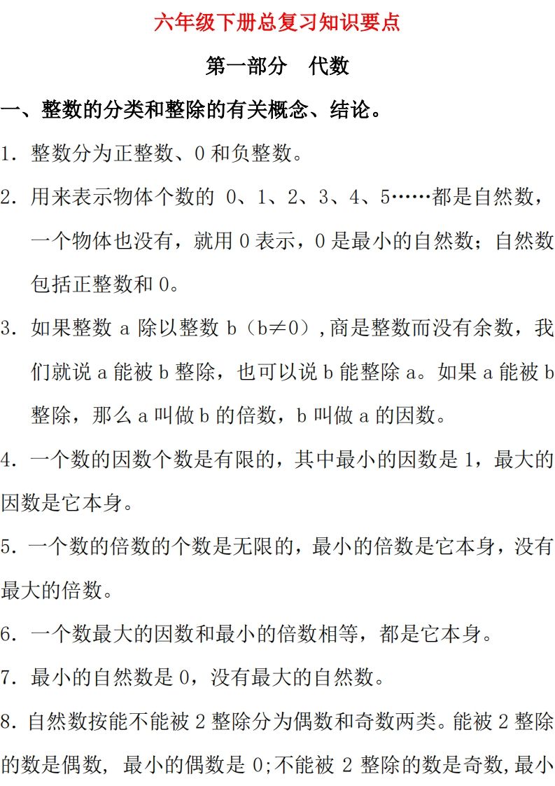 【總復習知識匯總】六下數學西師版