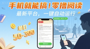 手機就能搞!零擼閱讀掛G,最新平臺,一鍵自動運行,隨時隨地掙,單日50-3張+【揭秘】