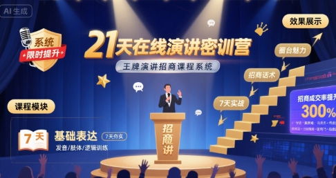21天在線演講密訓營，王牌演講招商課程系統(tǒng)