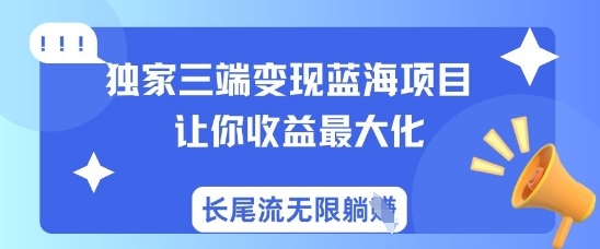 獨家三端變現藍海項目，讓你收益最大化，長尾流無限躺掙