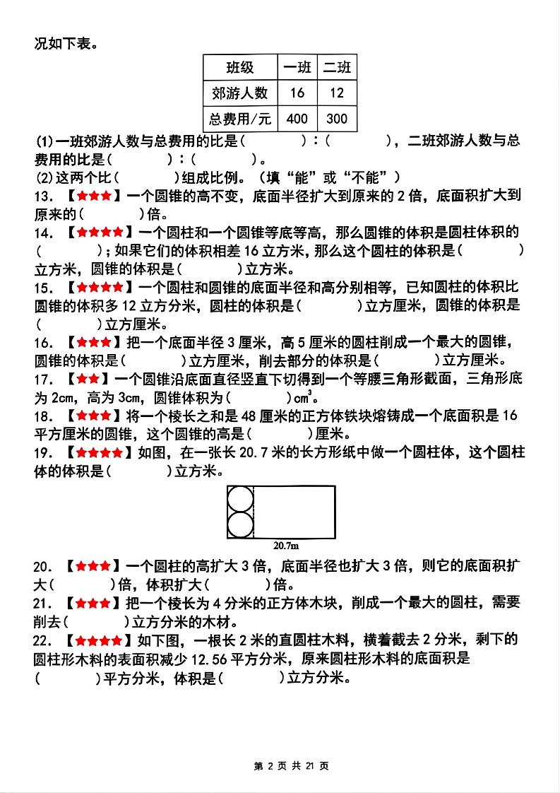 【人教版】六下數學期中復習四大專題精煉(專題一:填空題)(已優化)