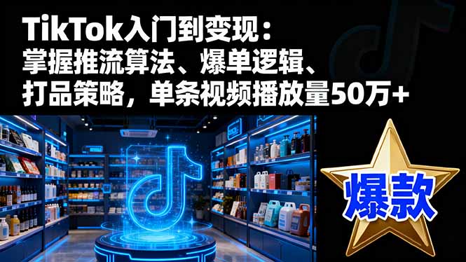 TikTok入門到變現(xiàn)：掌握推流算法、爆單邏輯、打品策略，單條視頻播放量50w