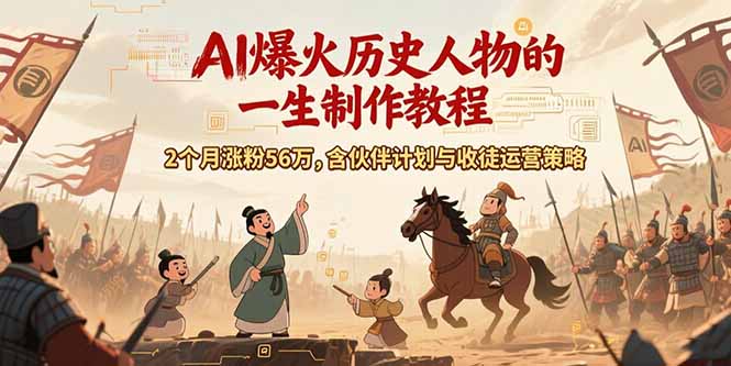 AI歷史人物賽道課程，2個月漲粉56萬，含伙伴計劃與收徒運營策略