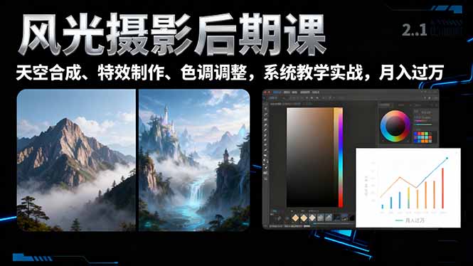 風光攝影后期課,一鍵換天空合成、特效制作、色調調整,月入過萬