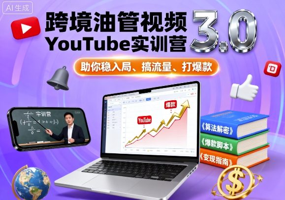 跨境油管視頻YouTube實訓營3.0,助你穩入局、搞流量、打爆款