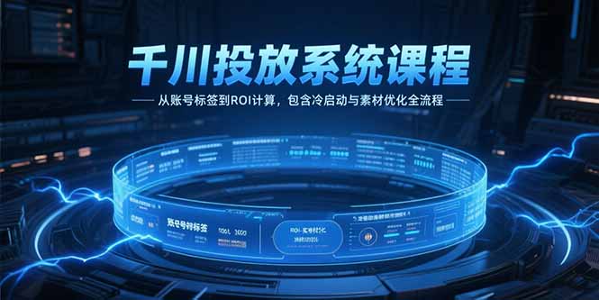 千川投放系統課程，從賬號標簽到ROI計算，包含冷啟動與素材優化全流程