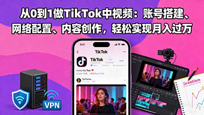 從0到1做TikTok中視頻：賬號搭建、網絡配置、內容創作，輕松實現月入過萬