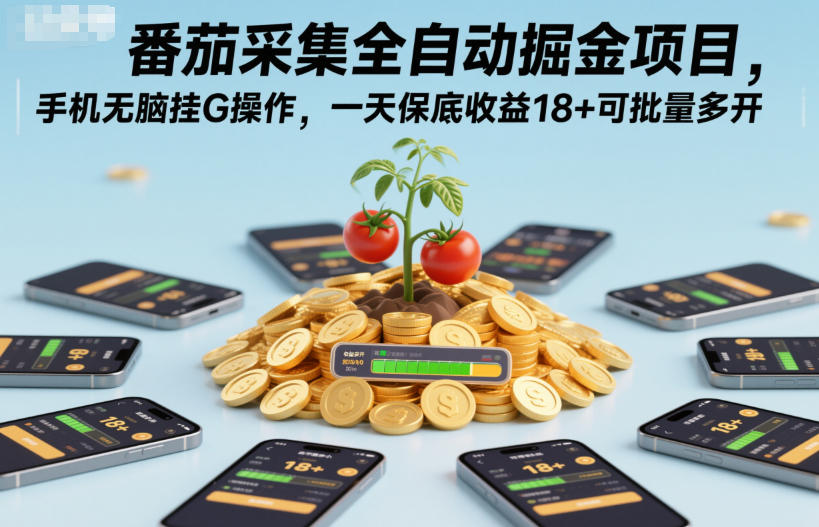 番茄采集全自動掘金項目，手機無腦掛G操作，一天保底收益18+可批量多開【揭秘】