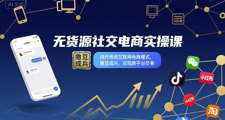 無貨源社交電商實操課，繞開傳統(tǒng)互聯(lián)網(wǎng)電商模式，撒豆成兵，實現(xiàn)跨平臺交易