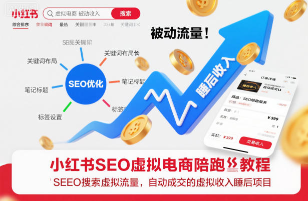 小紅書SEO虛擬電商陪跑教程，實現seo搜索被動流量，自動成交的被動收入睡后項目