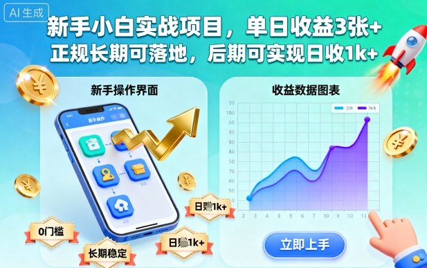 新手小白實戰項目，單日收益3張+，正規長期可落地，后期可實現日收1k+【揭秘】