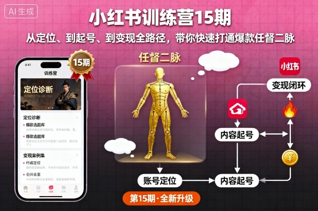 小紅書訓(xùn)練營15期,從定位、到起號、到變現(xiàn)全路徑,帶你快速打通爆款任督二脈