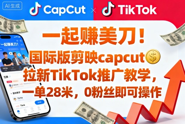 一起賺美刀!國際版剪映capcut拉新TikTok推廣教學,一單28米,0粉絲即可操作(附推廣入口和教學)