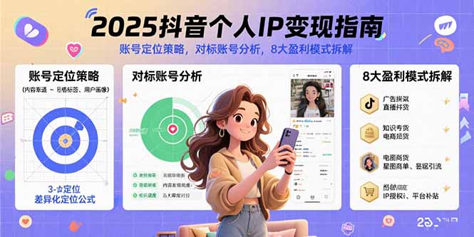 2025抖音個人IP變現指南，賬號定位策略，對標賬號分析，8大盈利模式拆解
