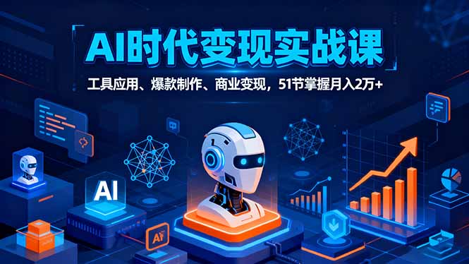 AI時代全場景實戰課，工具應用、爆款制作、商業變現，51節掌握月入2萬+