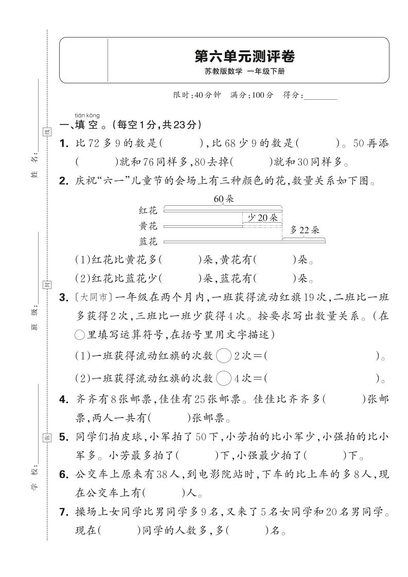新一下蘇教版數學第六單元測試卷(含答案)