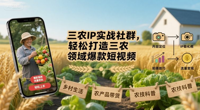 三農(nóng)IP實(shí)戰(zhàn)社群，輕松打造三農(nóng)領(lǐng)域爆款短視頻