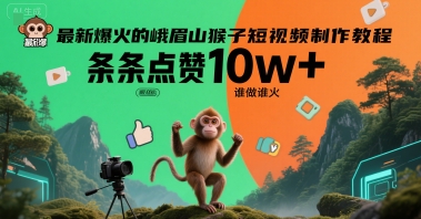 最新爆火的峨眉山猴子短視頻制作教程，條條點贊10w+，誰做誰火【教程+提示詞】