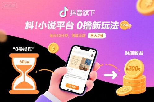 抖音旗下小說平臺0擼新玩法，每天掛G60分鐘，簡單無腦，日入2張【揭秘】