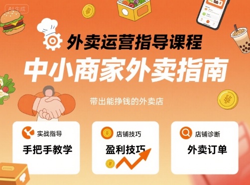 外賣運(yùn)營(yíng)指導(dǎo)課程,中小商家外賣指南,手把手帶出能掙錢的外賣店