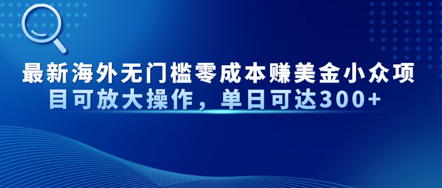 最新海外無門檻零成本賺美金小眾項目可放大操作,單日可達300+
