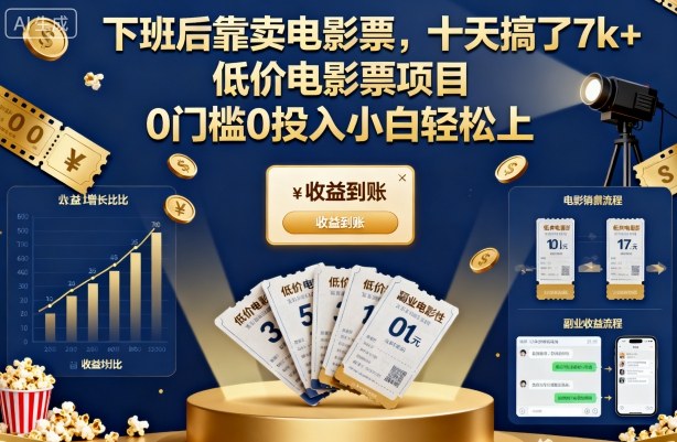 下班后靠賣電影票，十天搞了7k+，低價電影票項目，0門檻0投入小白輕松上手【揭秘】