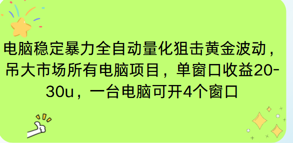 電腦EA策略掛機項目單窗口收益20-30u，單電腦可掛5-10個窗口收益穩健4位數