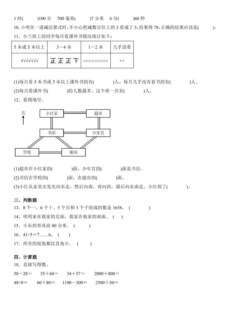 2025二年級下冊數學期末押題卷蘇教版