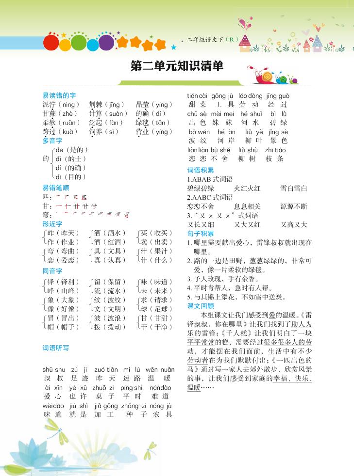 【第2單元】二下語文知識總結(jié)+單元測試