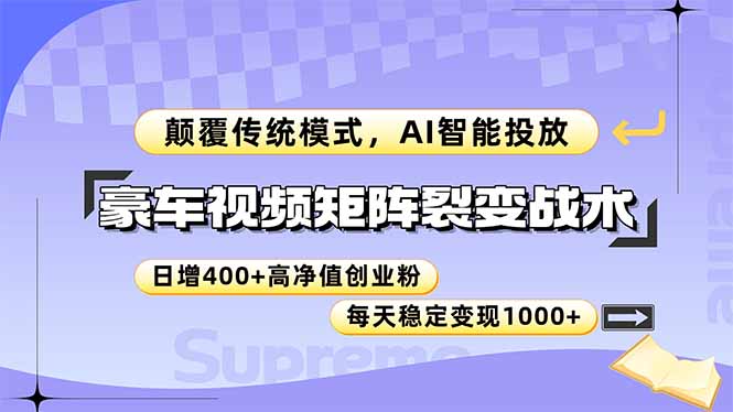 豪車視頻矩陣裂變戰術,顛覆傳統模式,AI智能投放,日增400+高凈值創業...