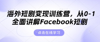 海外短劇變現(xiàn)訓(xùn)練營(yíng)，從0-1全面講解Facebook短劇