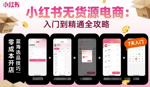 小紅書無貨源電商，入門到精通，開店+選品+筆記+剪輯+賽道+內容