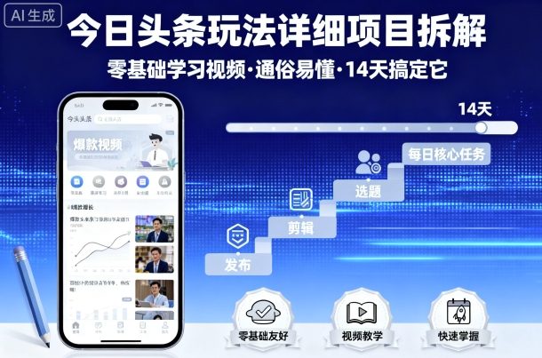 今日頭條玩法詳細項目拆解,零基礎學習視頻 通俗易懂 14天搞定它