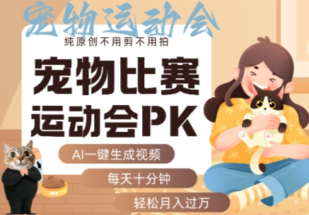 AI一鍵生成寵物比賽運動會PK視頻，純原創(chuàng)不用剪不用拍，每天十分鐘，輕松月入過1W+