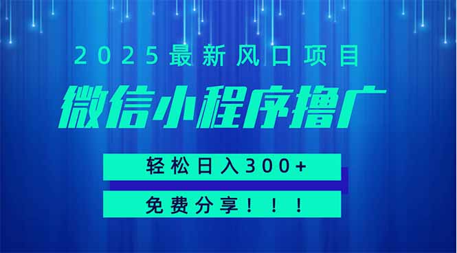 微信小程序擼廣，最新風口項目，日入300+ 免費分享 可批量操作 小白可...
