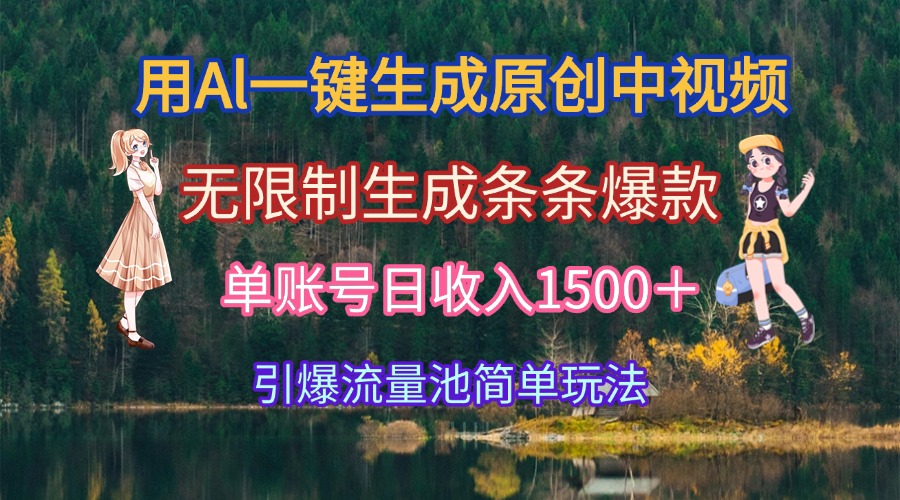 用Al一鍵生成原創中視頻,無限制生成條條爆款,單賬號日收入1500+引爆...